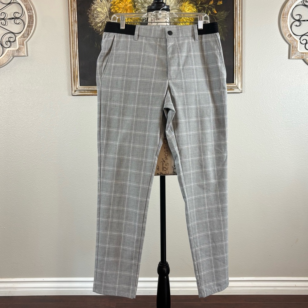 Zara Womens Black White Plaid Elastic Waist Pants Size Medium